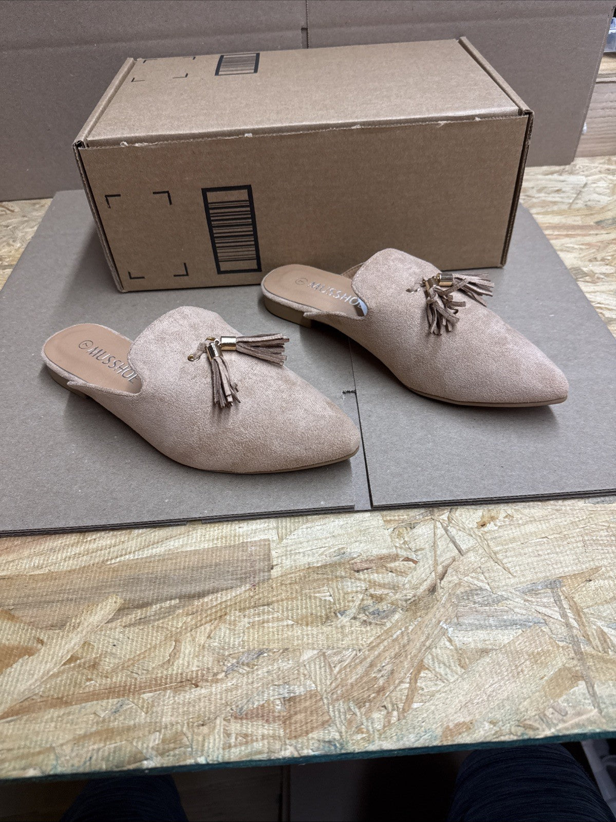 MUSSHOE women’s 7 pointed toe backless slip on slides loafer flats tassels