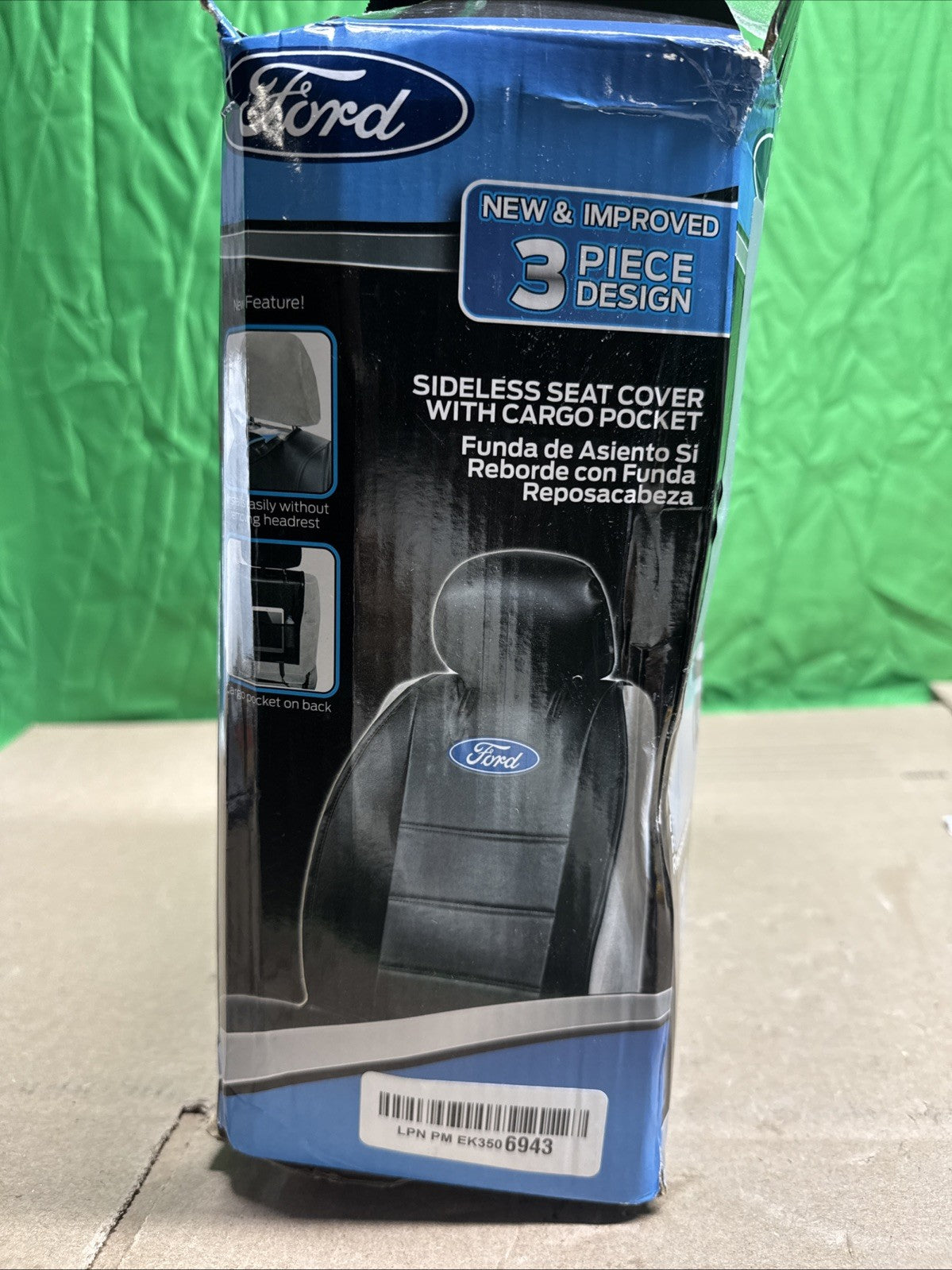 (1) NOS Ford Logo Sideless Licensed Seat Cover 3 piece Universal Fit Low Back