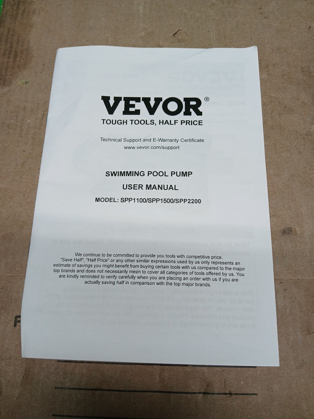 VEVOR Above Ground Pool Pump, 1.5HP, 122 GPM Max Flow Single Speed Swimming Pool