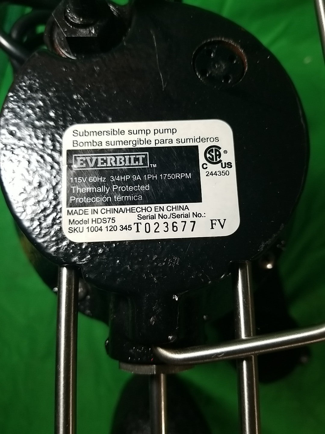 Everbilt 3/4HP Cast-Iron Pro-Grade Submersible Sump Pump 1004 120 345 HDS75