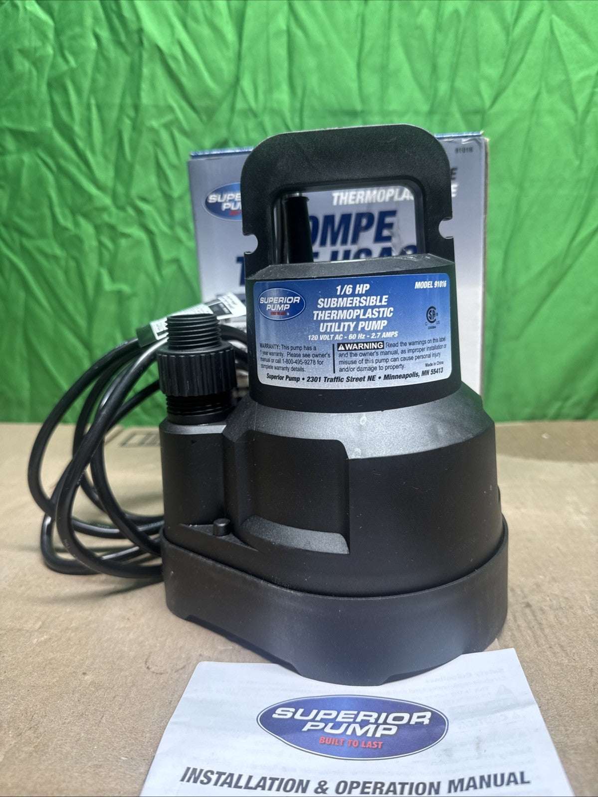 Superior Pump 1/6 HP Submersible Thermoplastic Oil-Free Utility Pump