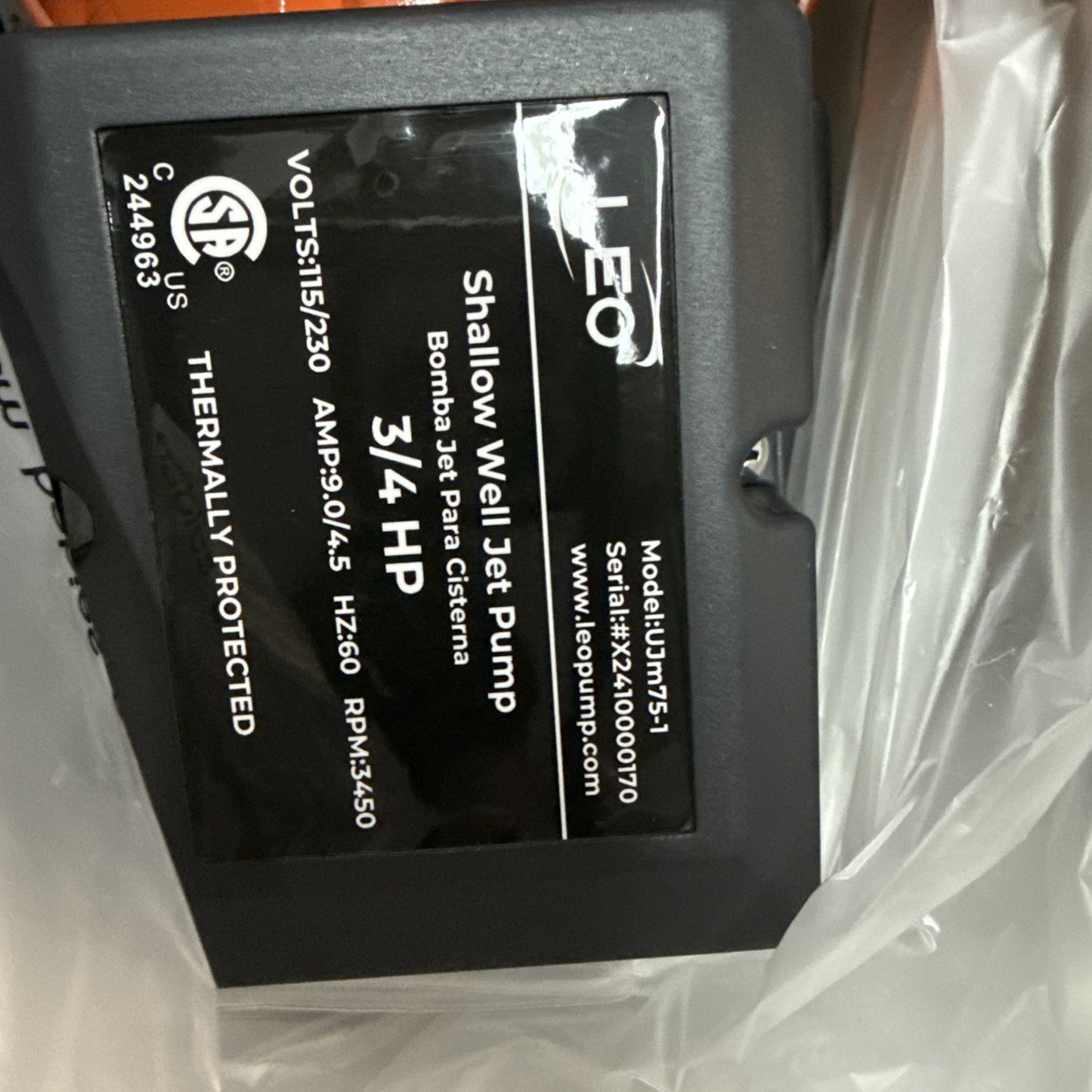 Leo Pump Cast Iron Construction Shallow Well Pump, 3/4 Hp 1100gpm 115/230v