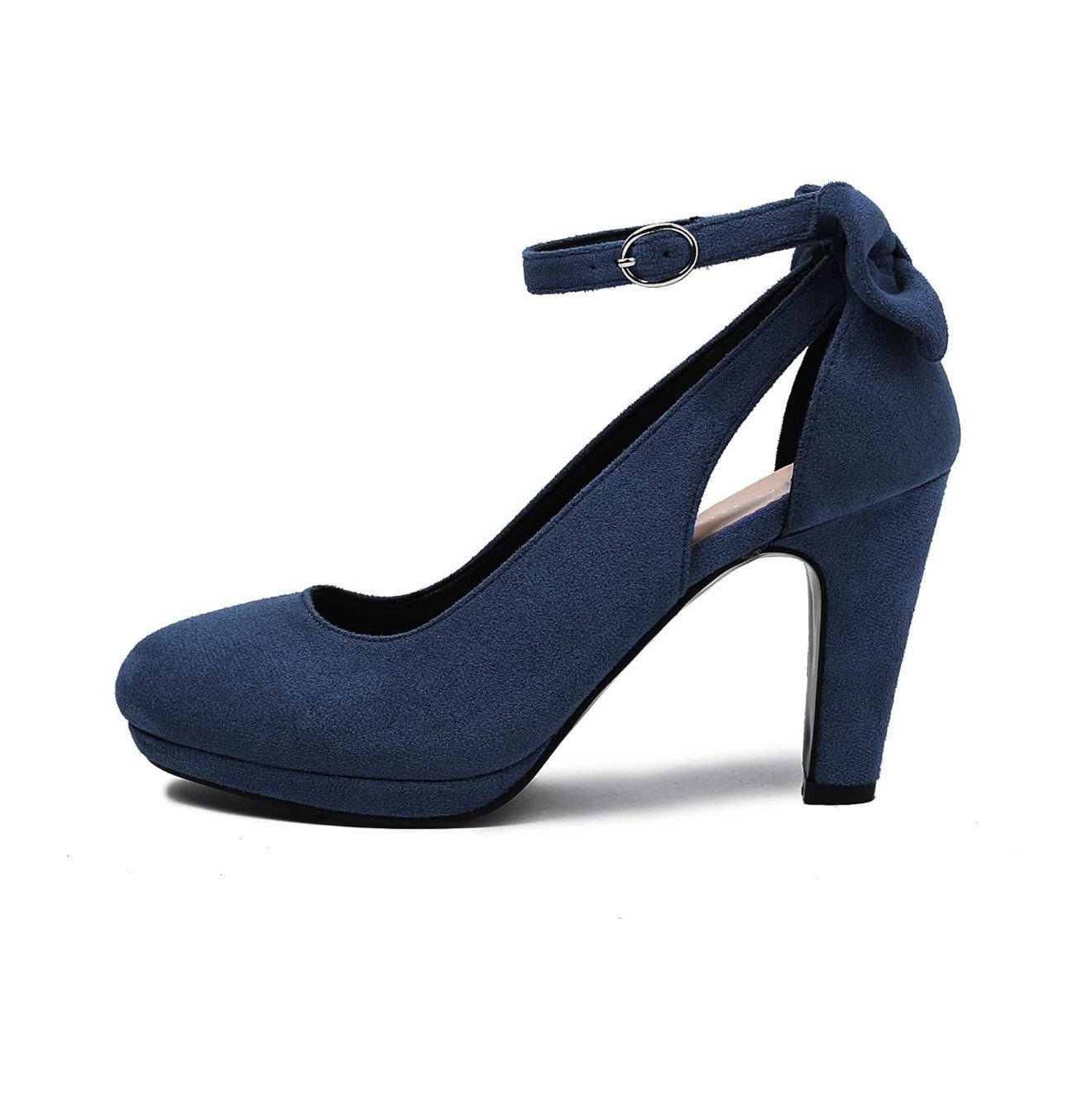 Women’s 10.5 Mary Jane Heel Bow Round Toe Suede Pumps Navy Blue