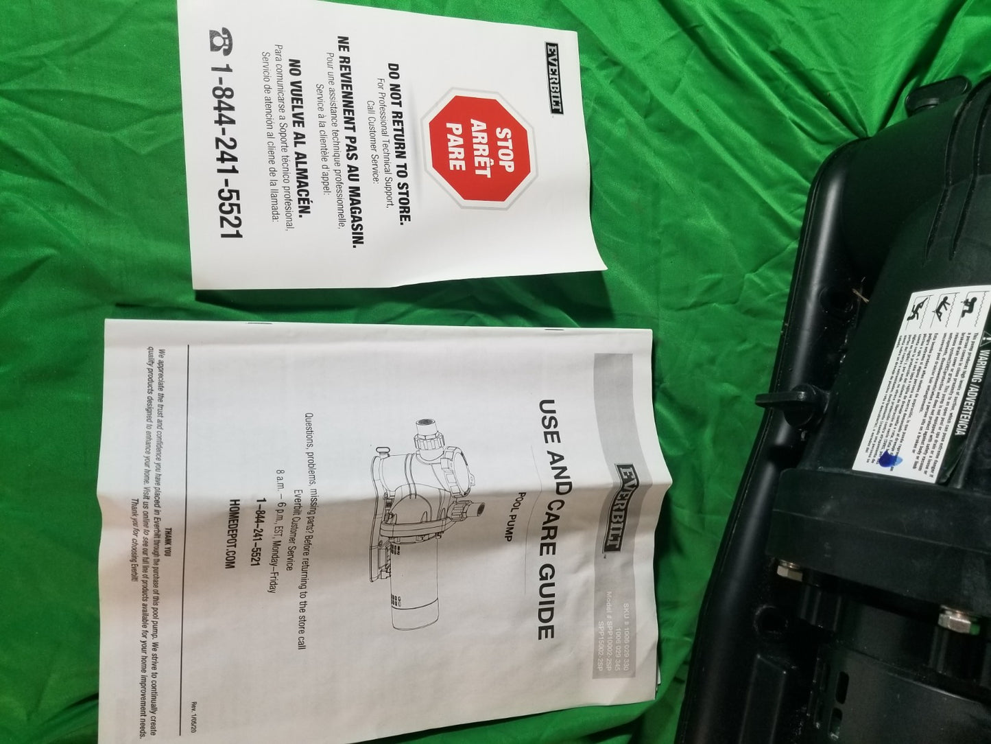 Everbilt Pool Pump Fan-Cooled Motor 1.5 HP 230V USED Does Not Have Unions