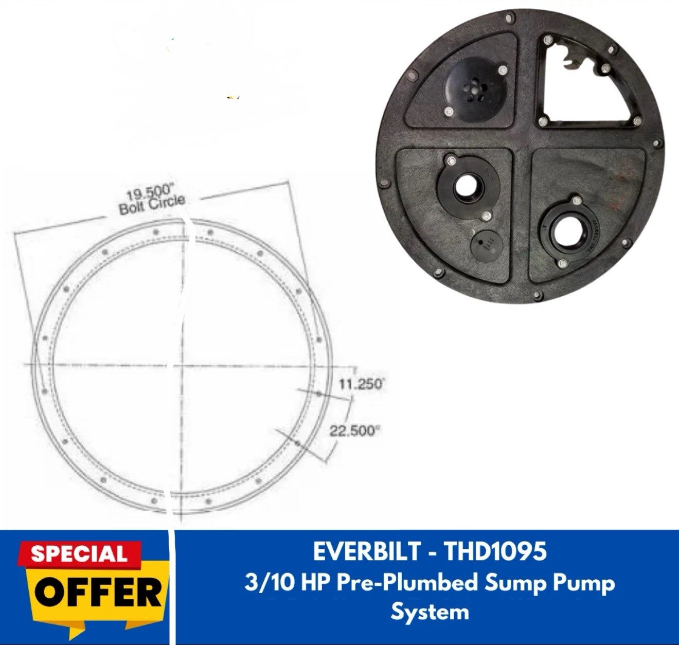 Everbilt THD1095 3/10 HP Pre-Plumbed Sump Pump System