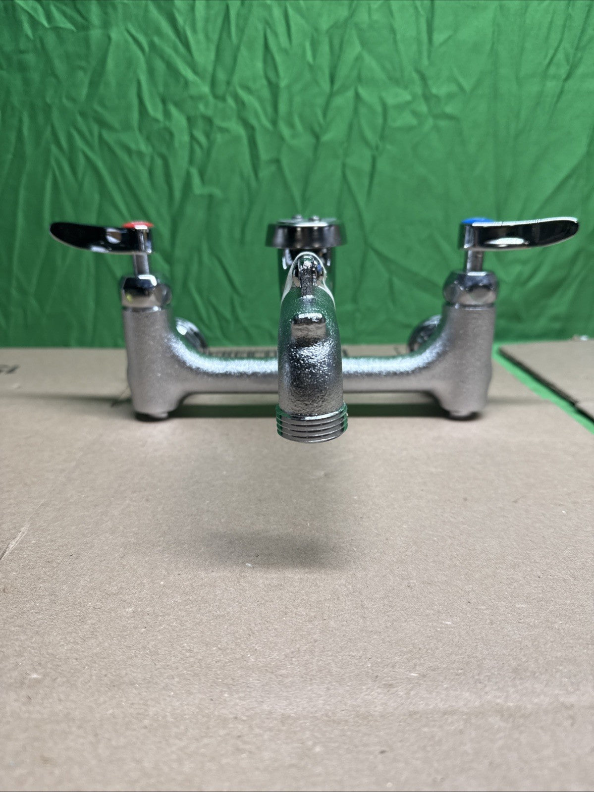 T&S Brass Service Sink Faucet Wall Mount 8" Center Built In Stop Chrome Industri