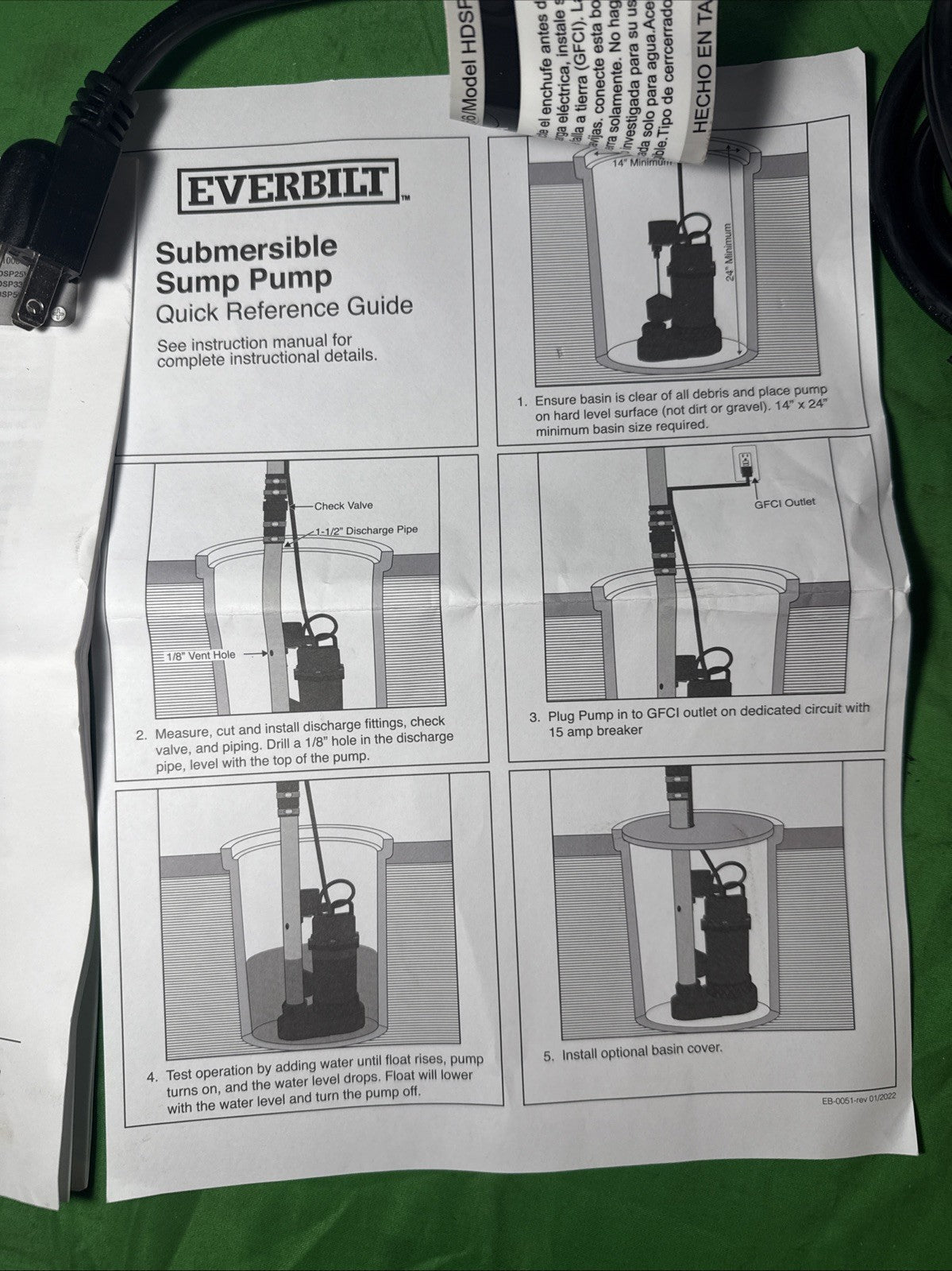 Everbilt 1/4 HP Aluminum Submersible Sump Pump Vertical Switch New Open Box