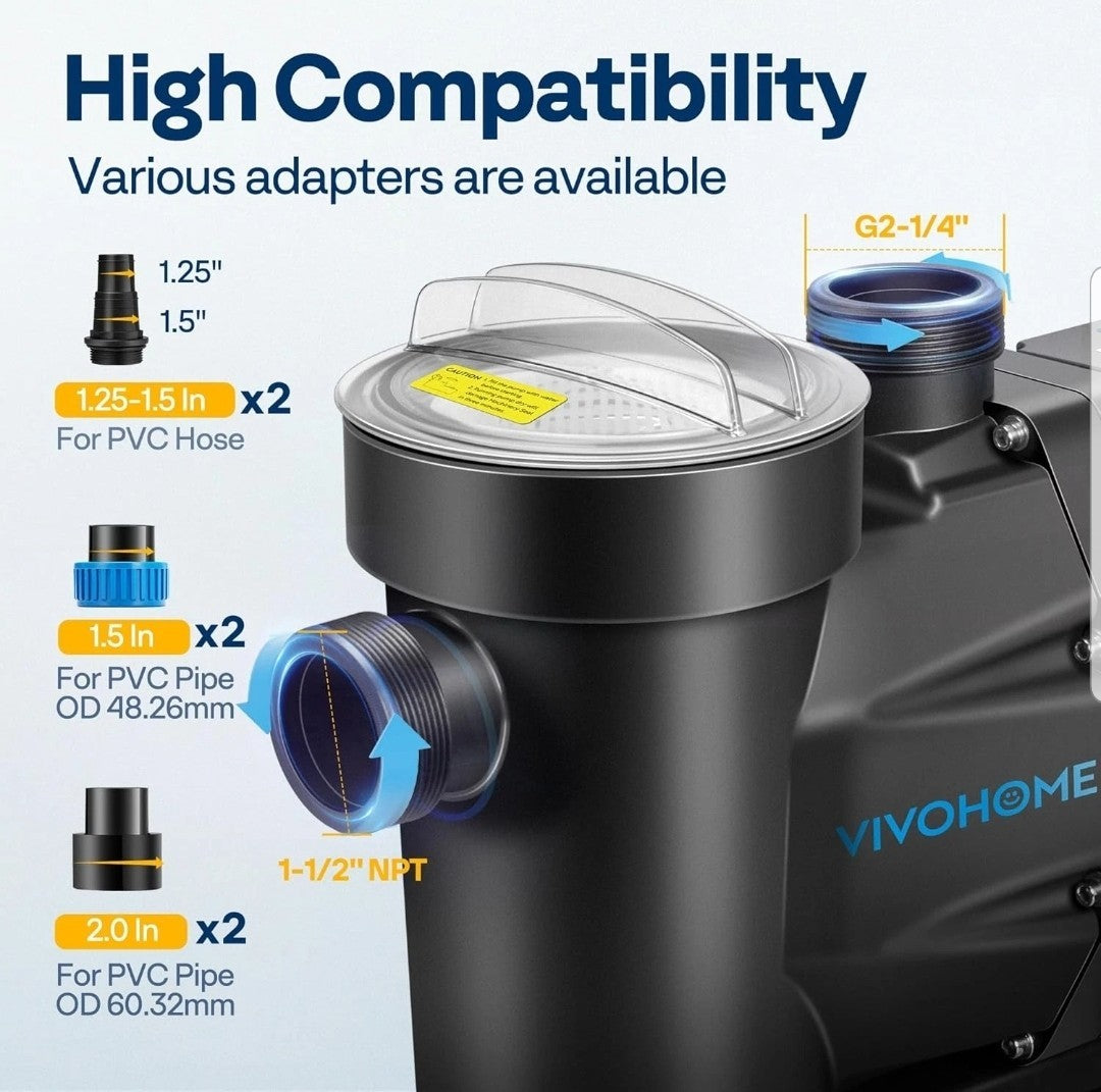 1.5HP 6360GPH Self-Priming Pool Pump with Timer, 115V for In/Above Ground Pools