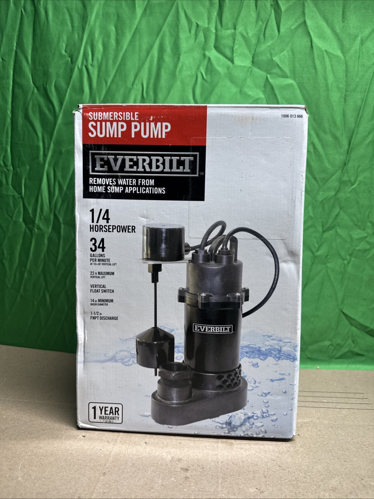 Everbilt 1/4 HP Aluminum Submersible Sump Pump Vertical Switch NEW OB