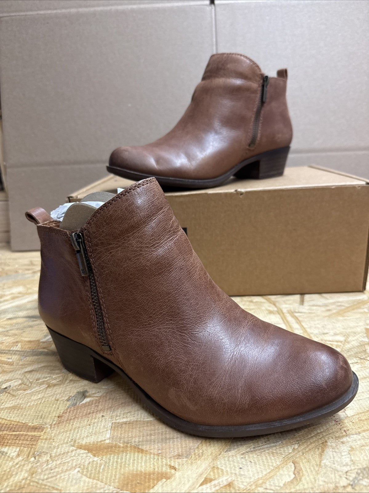 Lucky Brand Women's Basel Ankle Bootie Brownstone Leather Ankle Boots Size 8W