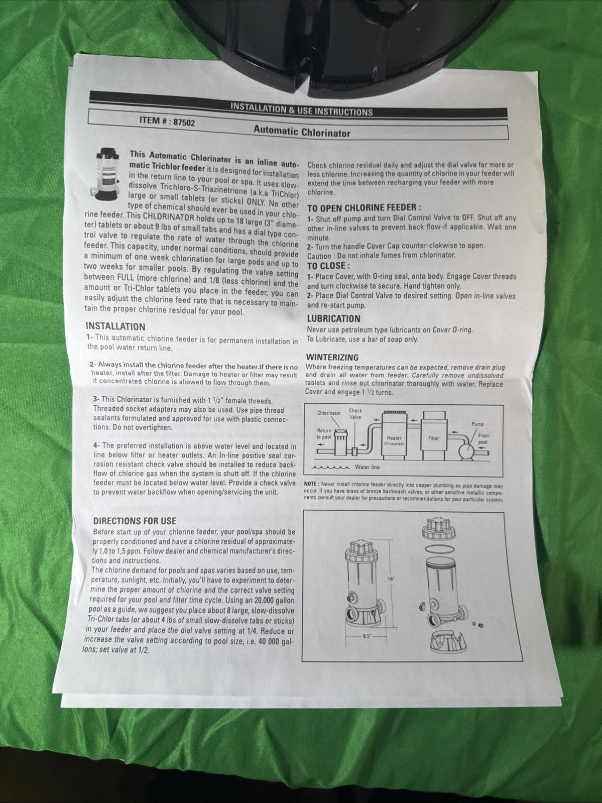 Rx Clear Inground In-line Swimming Pool Chlorinator Chemical Feeder-Holds 9 lbs
