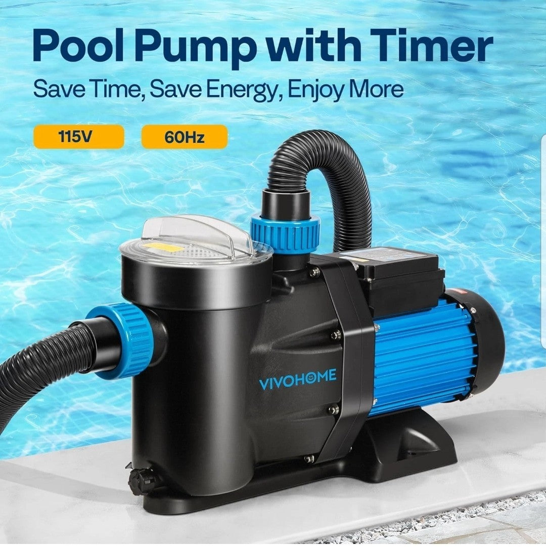 1.5HP 6360GPH Self-Priming Pool Pump with Timer, 115V for In/Above Ground Pools