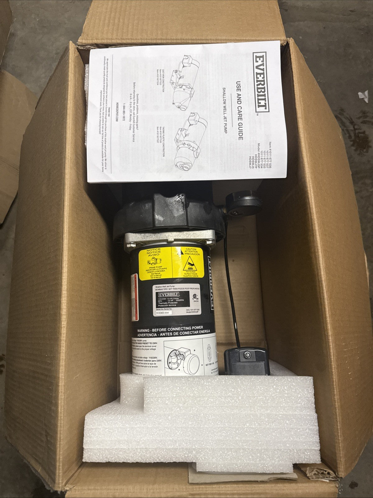 Everbilt 1/2 HP Shallow Well Jet Pump 1011677535.  *Read  Description**