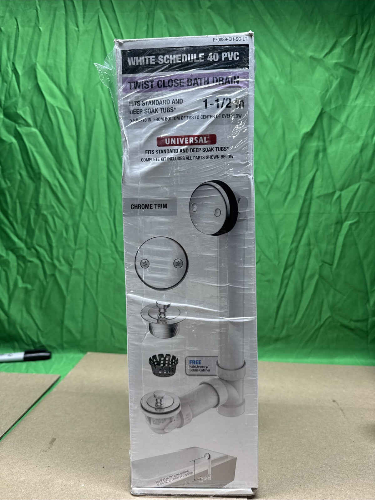 PF WaterWorks Chrome Trim Twist Close Bathtub Drain - Sch. 40 White PVC