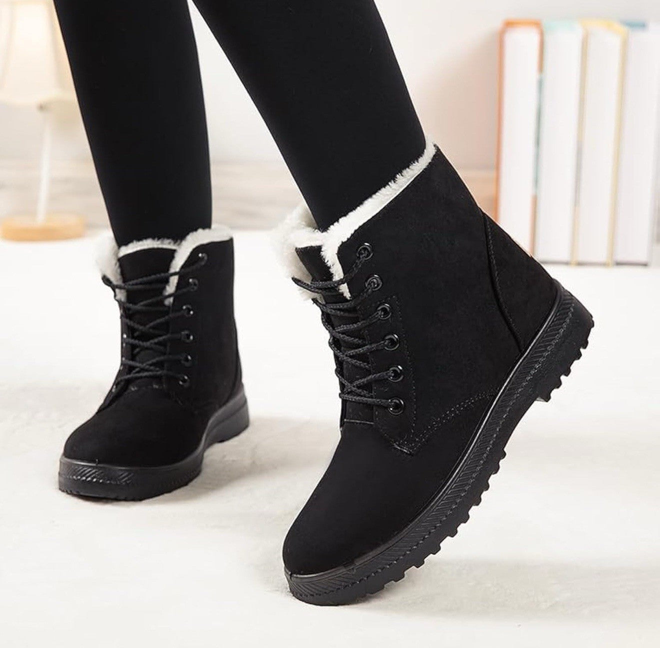 Women’s size 11 insulated thickened warm Black suede flat Soles snow boot cotton