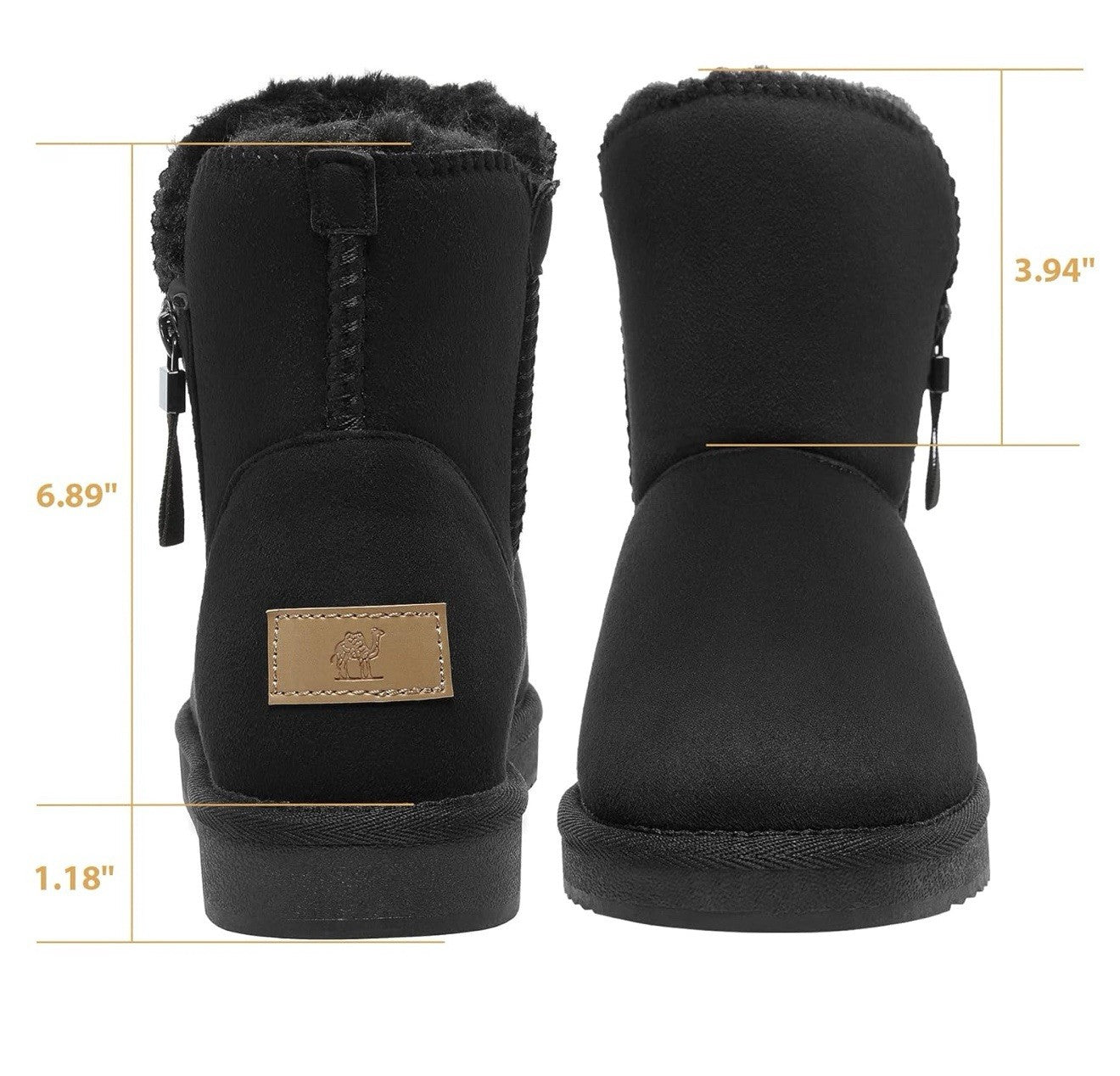 Camel crown Women’s 6 Snow Boot Warm Fur Winter Mid-calf Zipper Short Boot