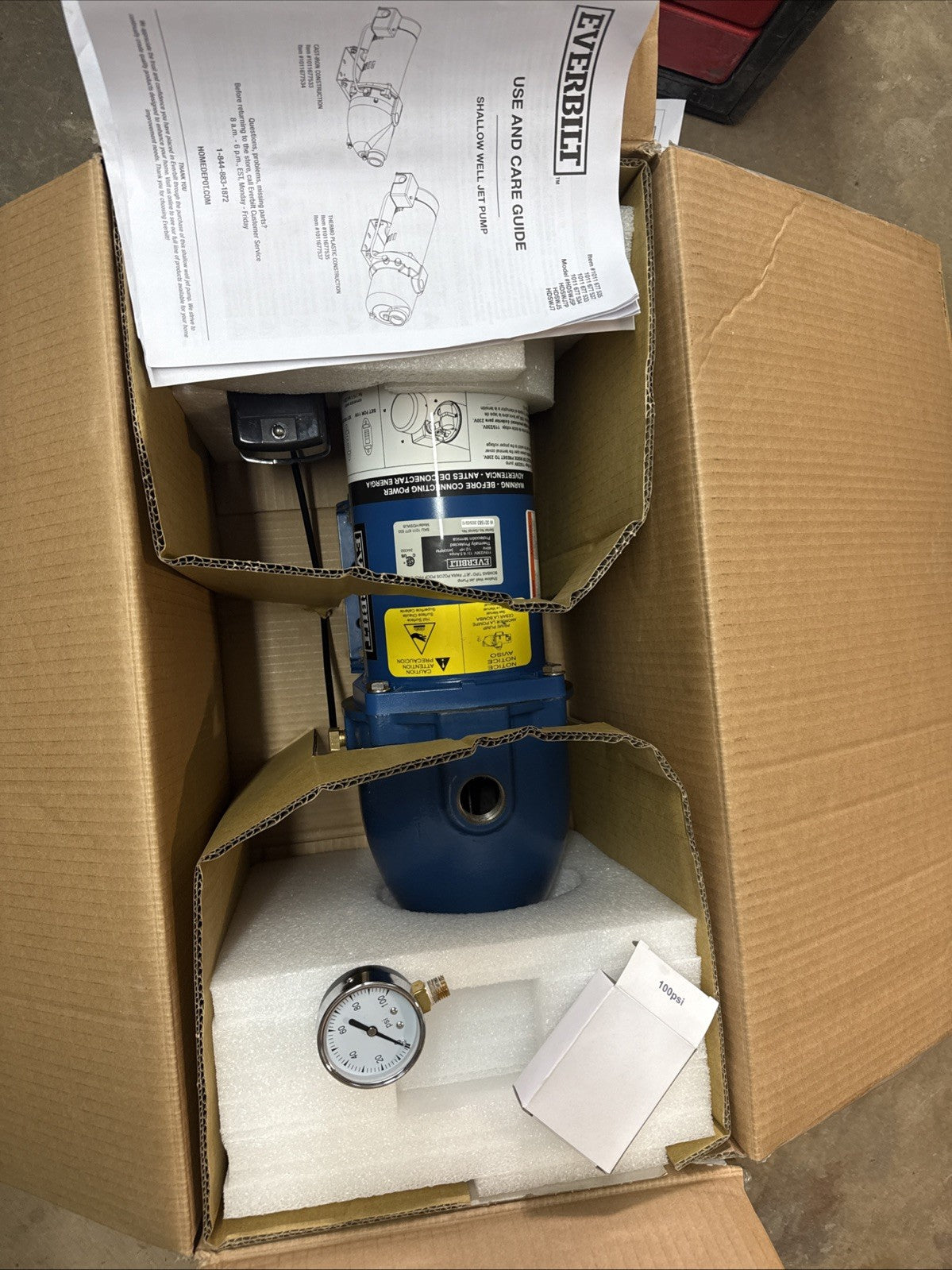 Everbilt Shallow Well Jet Pump Cast Iron 1/2HP HDSWJ5    NEW Open Box