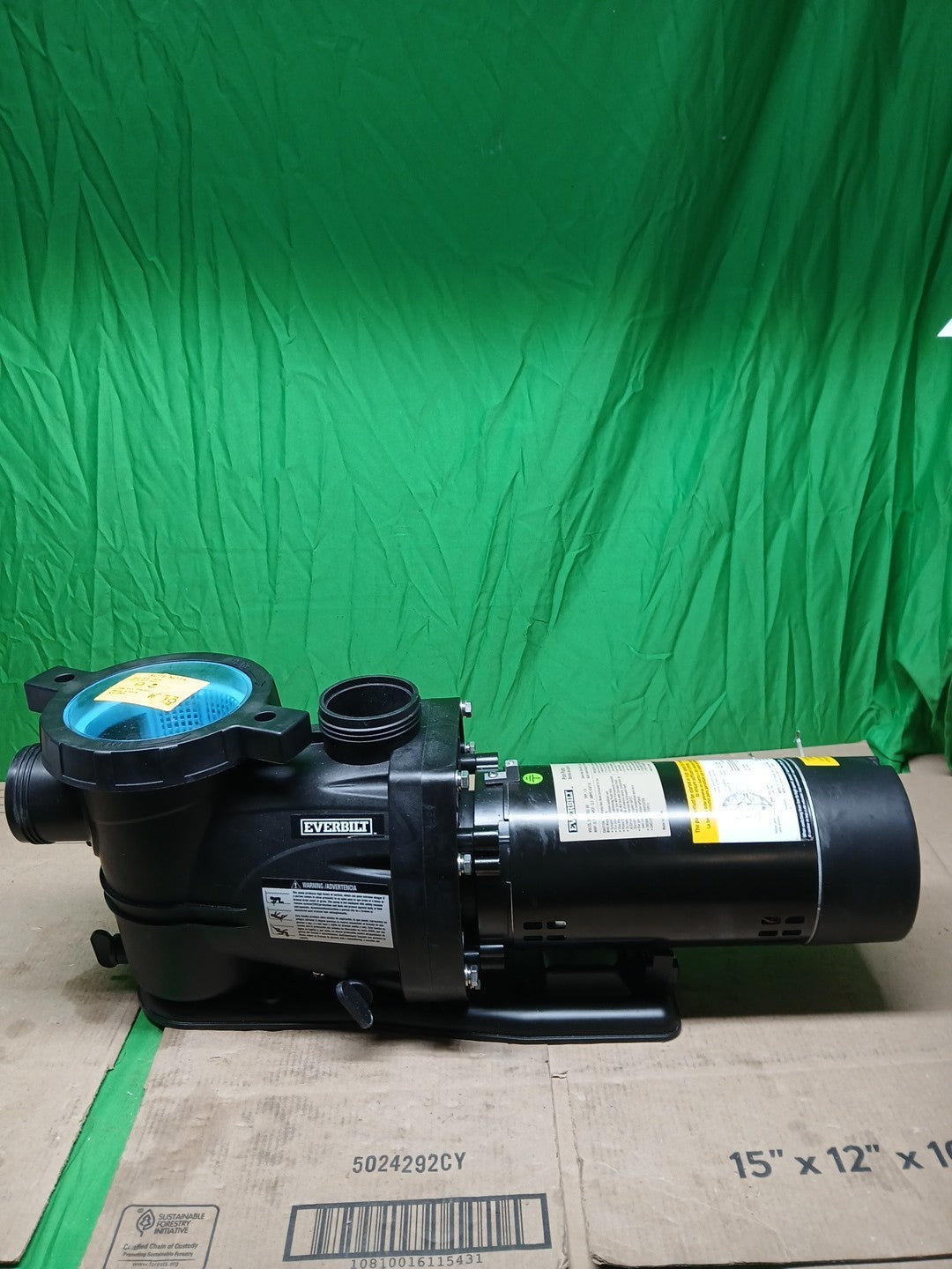 Everbilt Pool Pump Fan-Cooled Motor 1.5 HP 230V Has Unions..