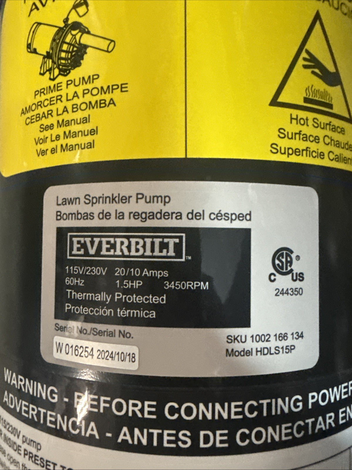 Everbilt Lawn Irrigation Pump Thermoplastic 1 1/2 HP HDLS15P NEW OPEN BOX