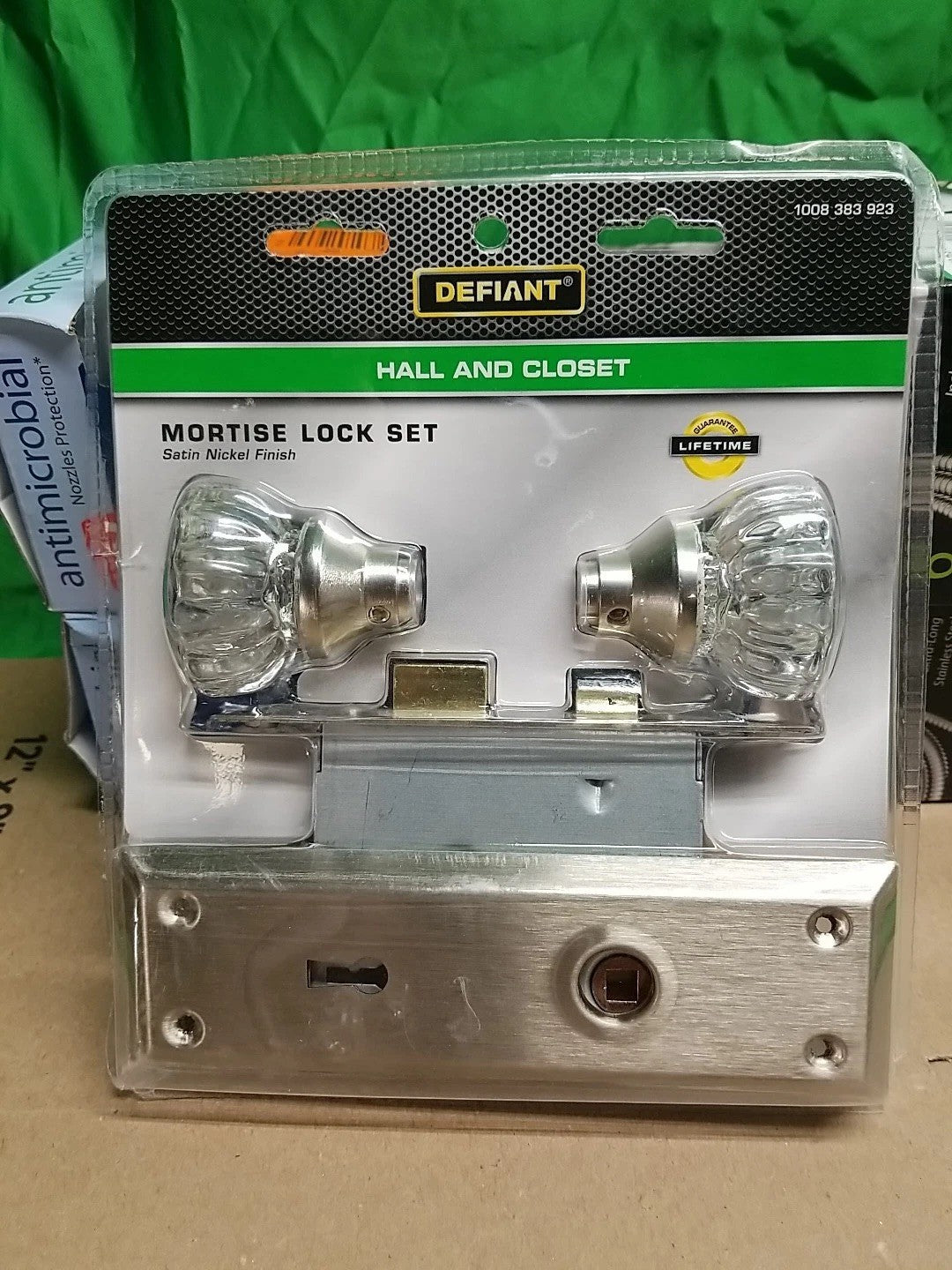 New Defiant Glass & Satin Nickel Knob Mortise Set For Hall & Closet With Key