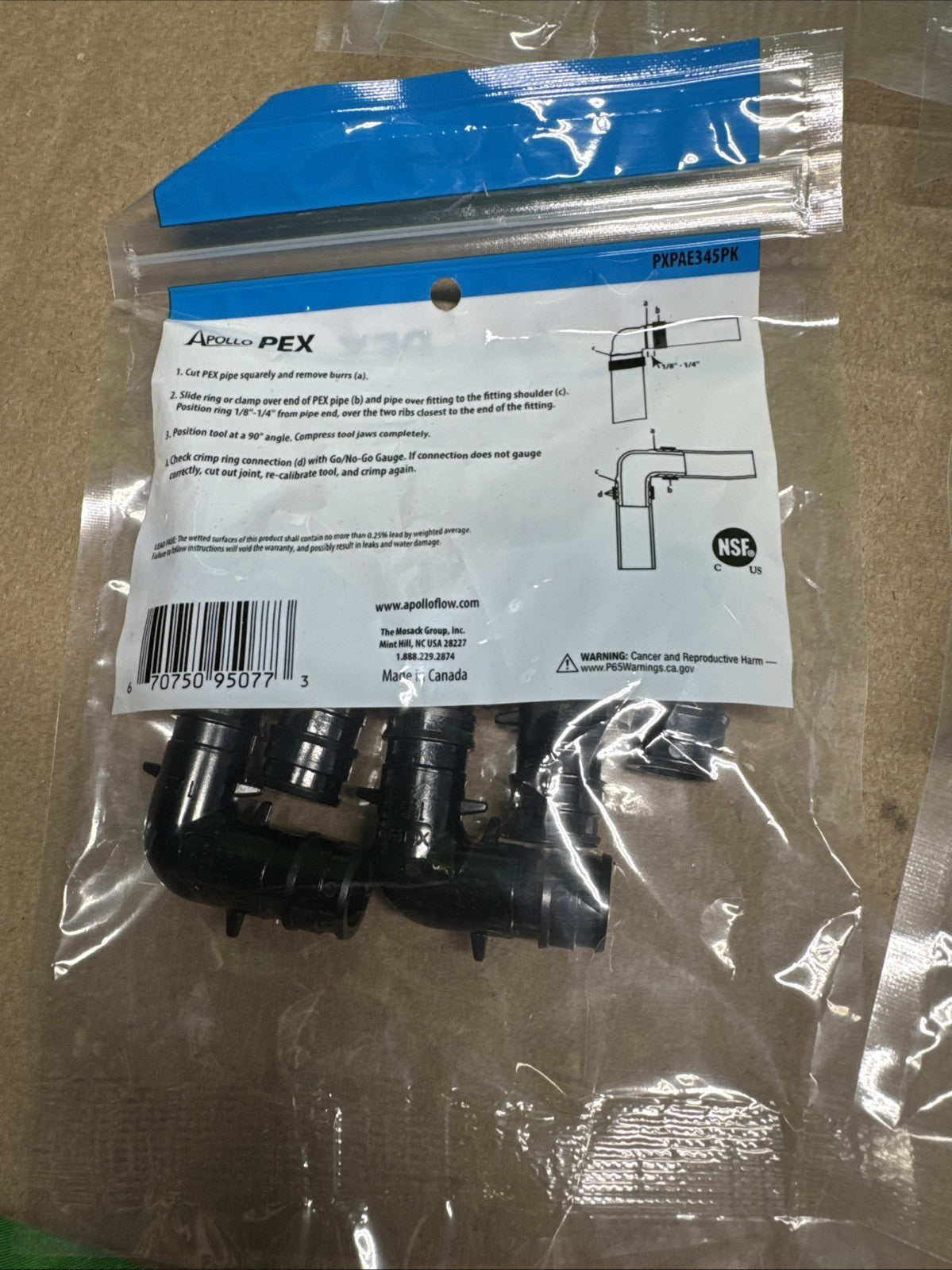 LOT OF 18 (5-Pk) Apollo PEX Elbow Poly Alloy Black 3/4 PXPAE345PK 90 fittings