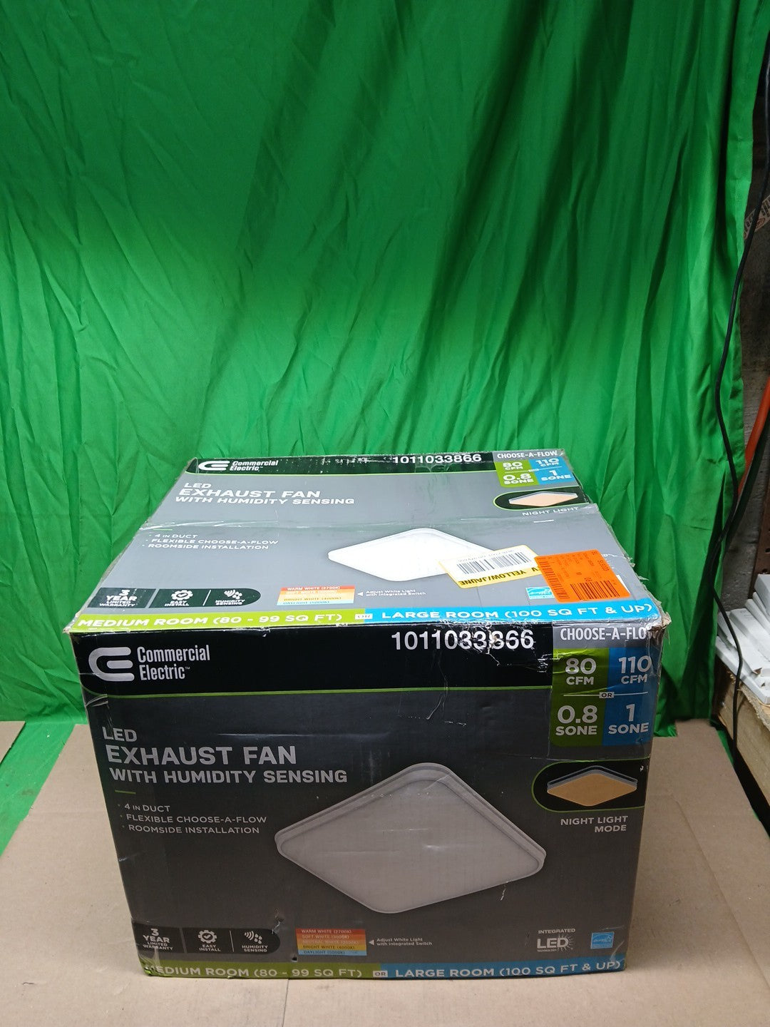 Commercial Electric 80/110 CFM Bathroom Exhaust Fan w/ Light Humidity Sensor