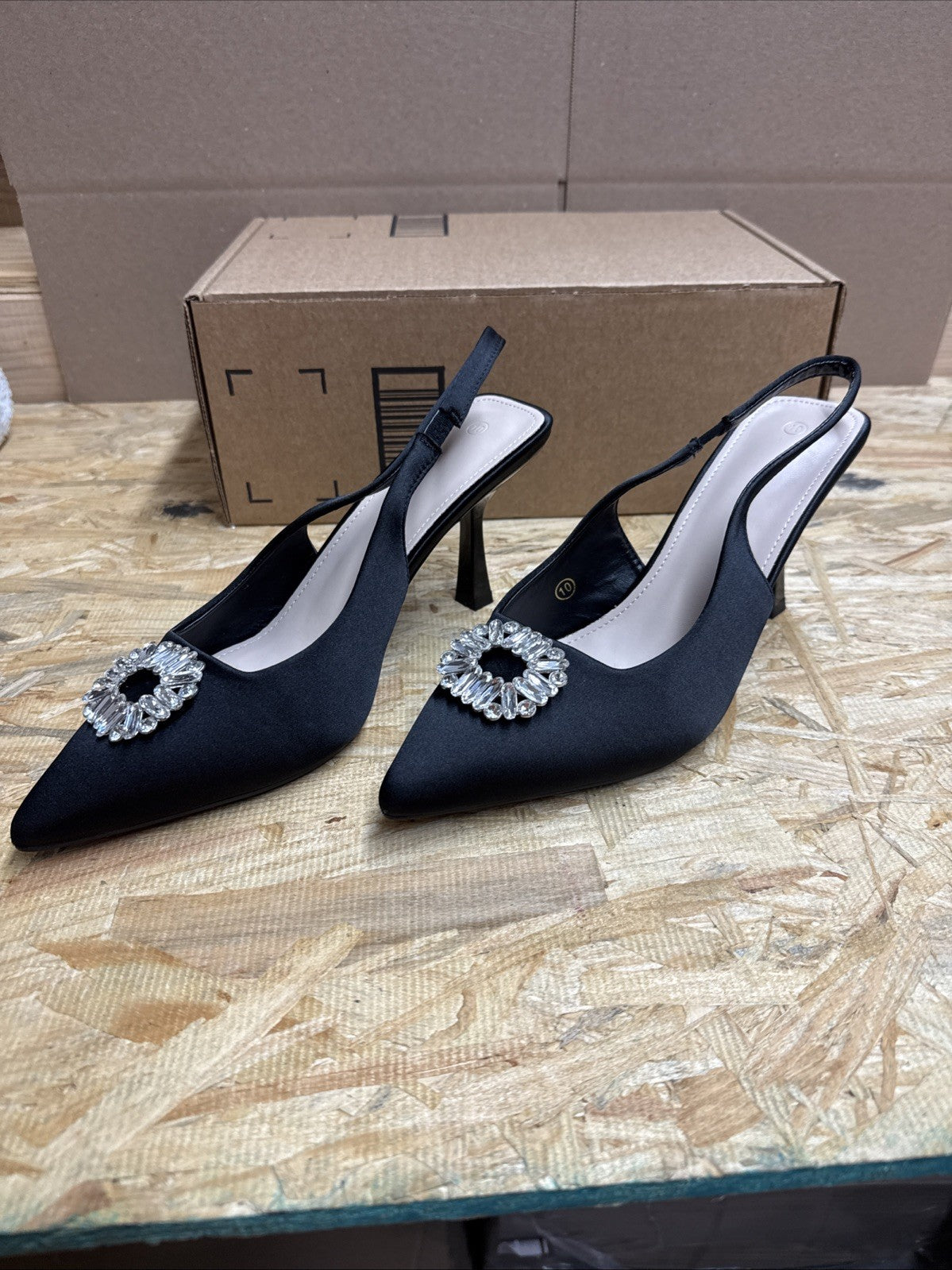 Sophisticated Black Heels with Crystal Embellishment Women’s Size 10