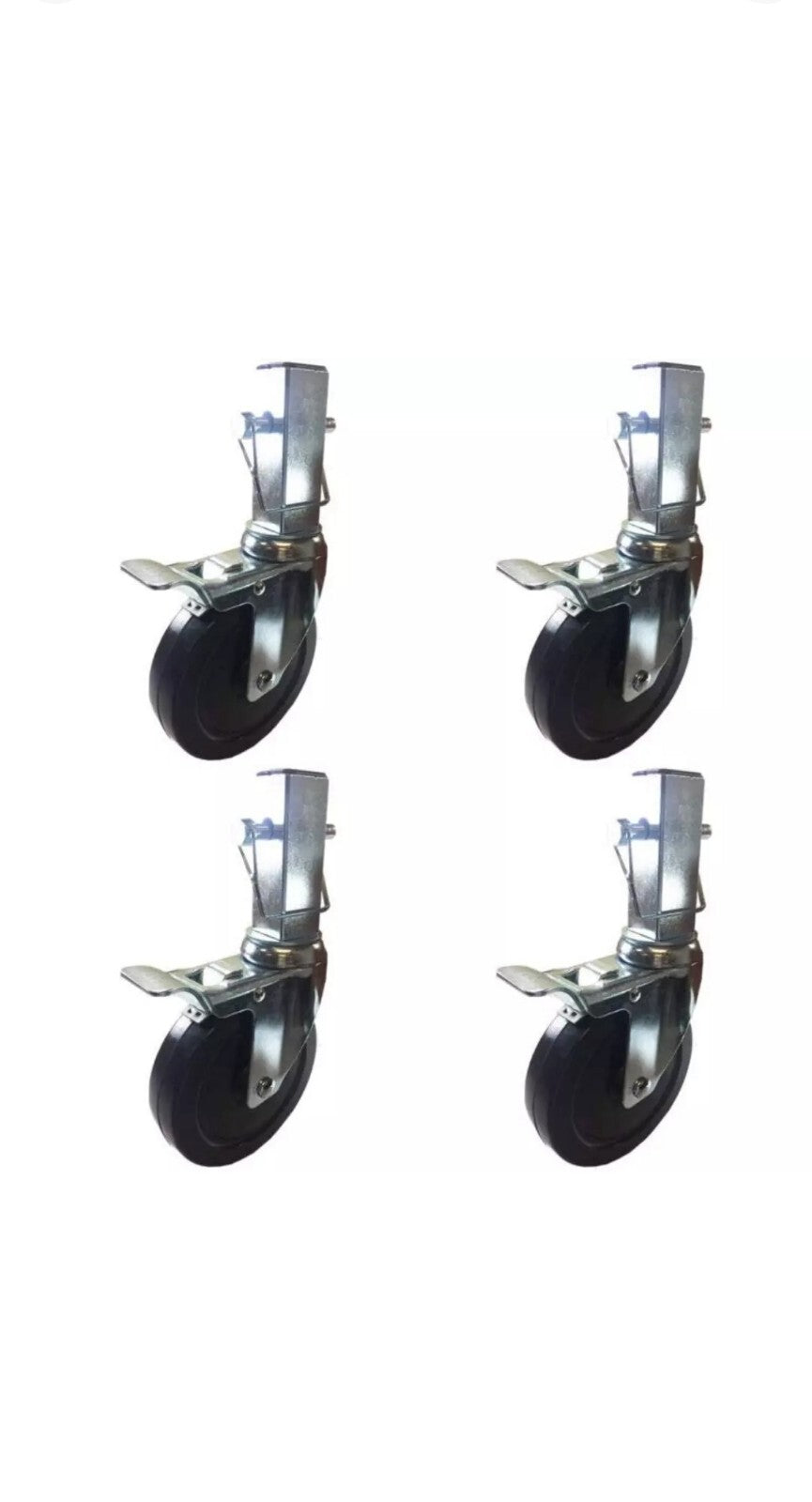 5" Hard Rubber Locking Scaffolding Caster with 1.25 Inch Square Shank 4 EA w Pin