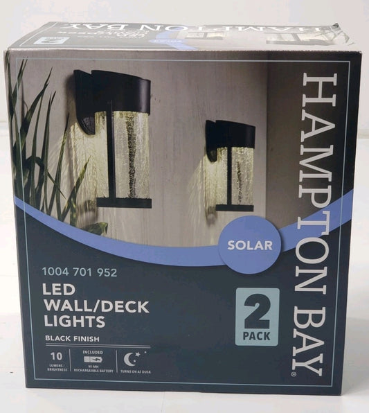 Hampton Bay Solar LED Wall/Deck Lights 1004 701 952 Black Finish 2-Pack