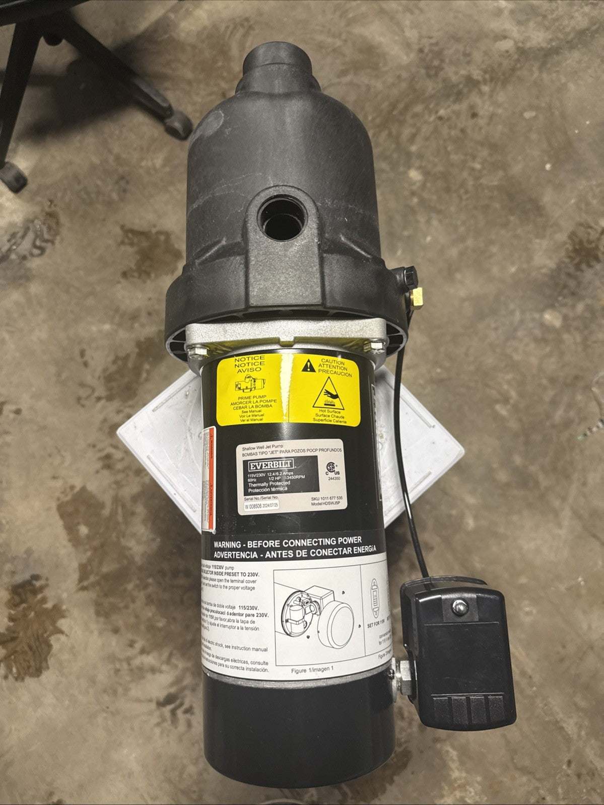 Everbilt 1/2 HP Shallow Well Jet Pump 1011677535.  **Read  Description***