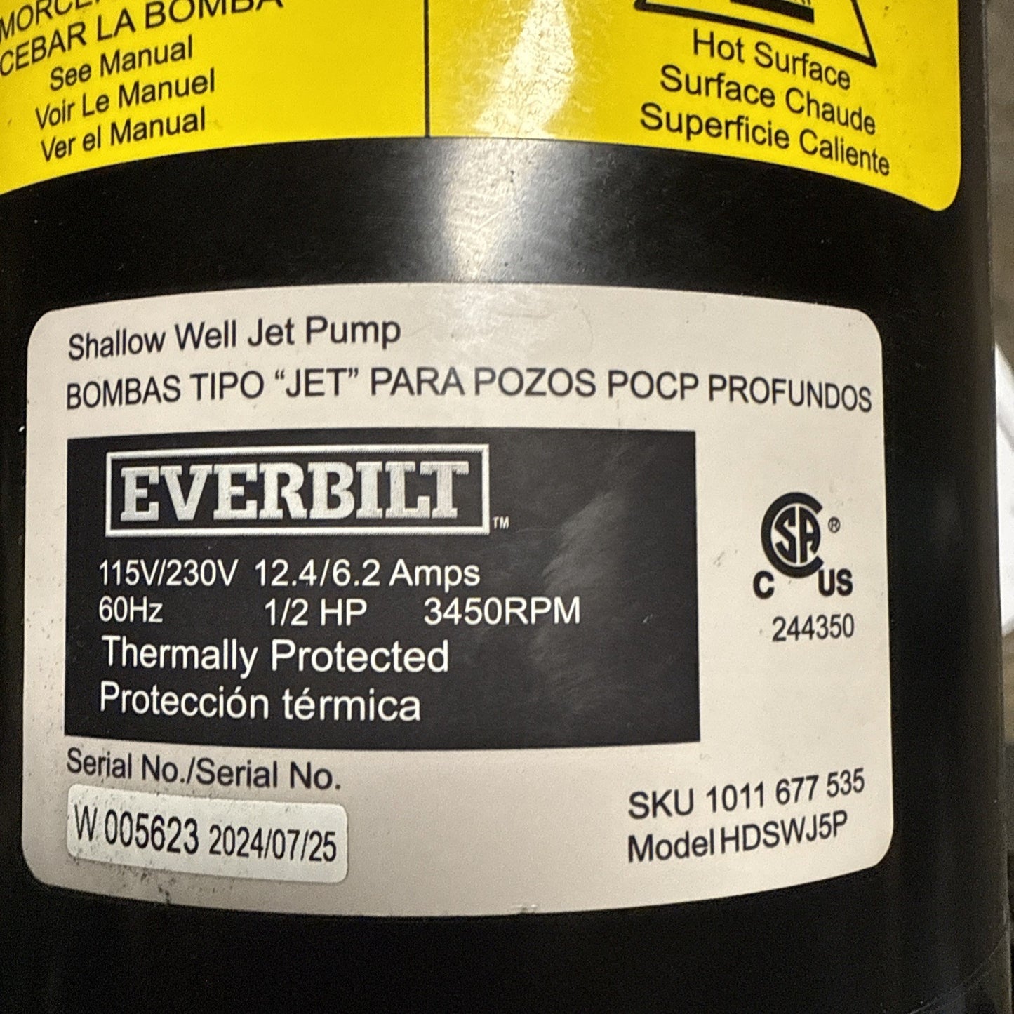 Everbilt 1/2 HP Shallow Well Jet Pump 1011677535.  *Read Description