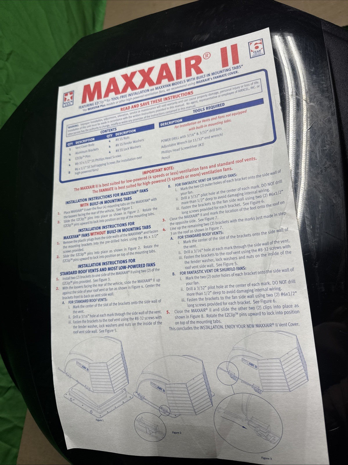 MaxxAir 00-933082 Roof Vent Cover; Maxxair II, Black