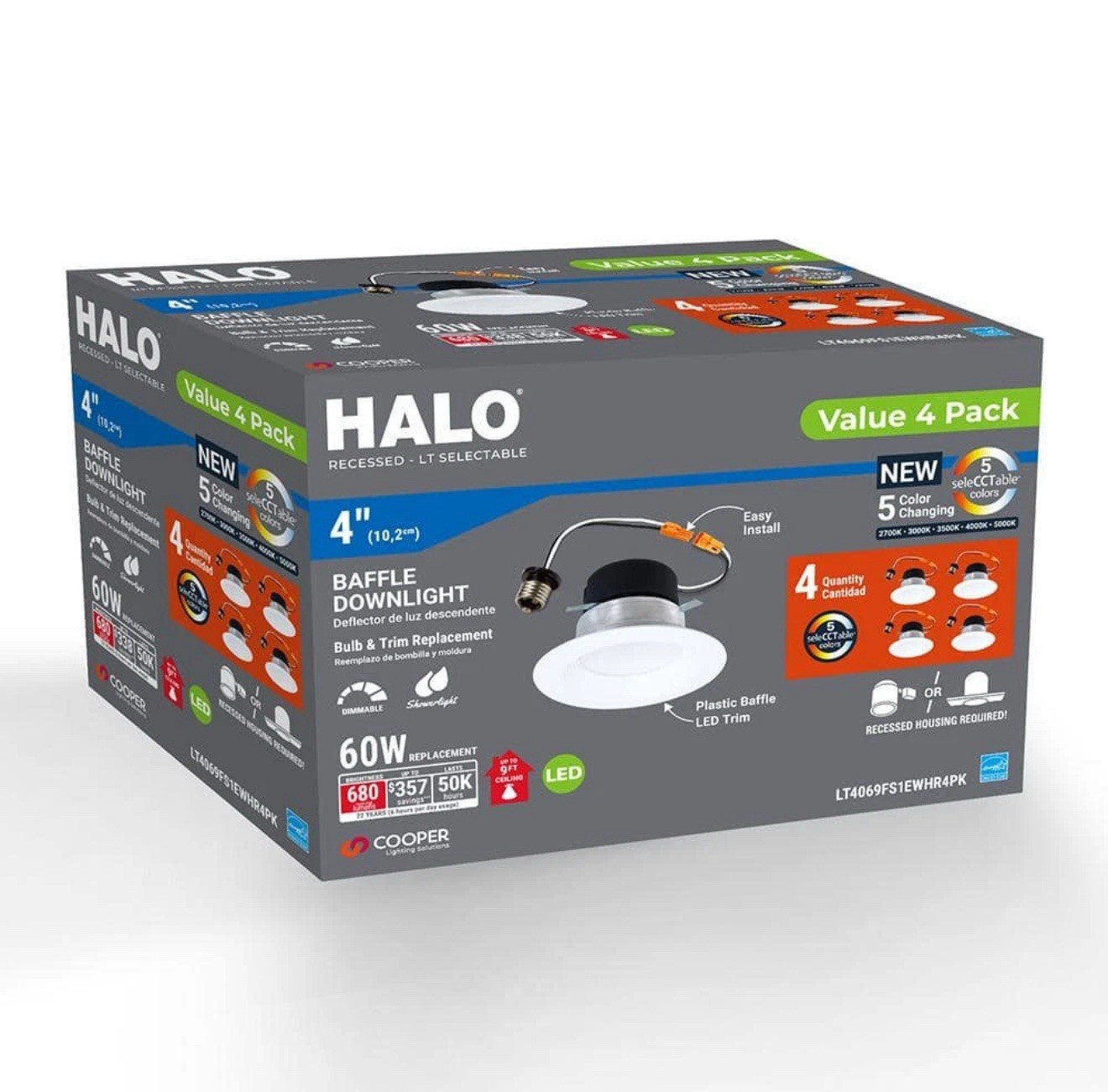 HALO LT 4 in. Selectable IC Rated Integrated LED Recessed Light w/ Trim 4-pack