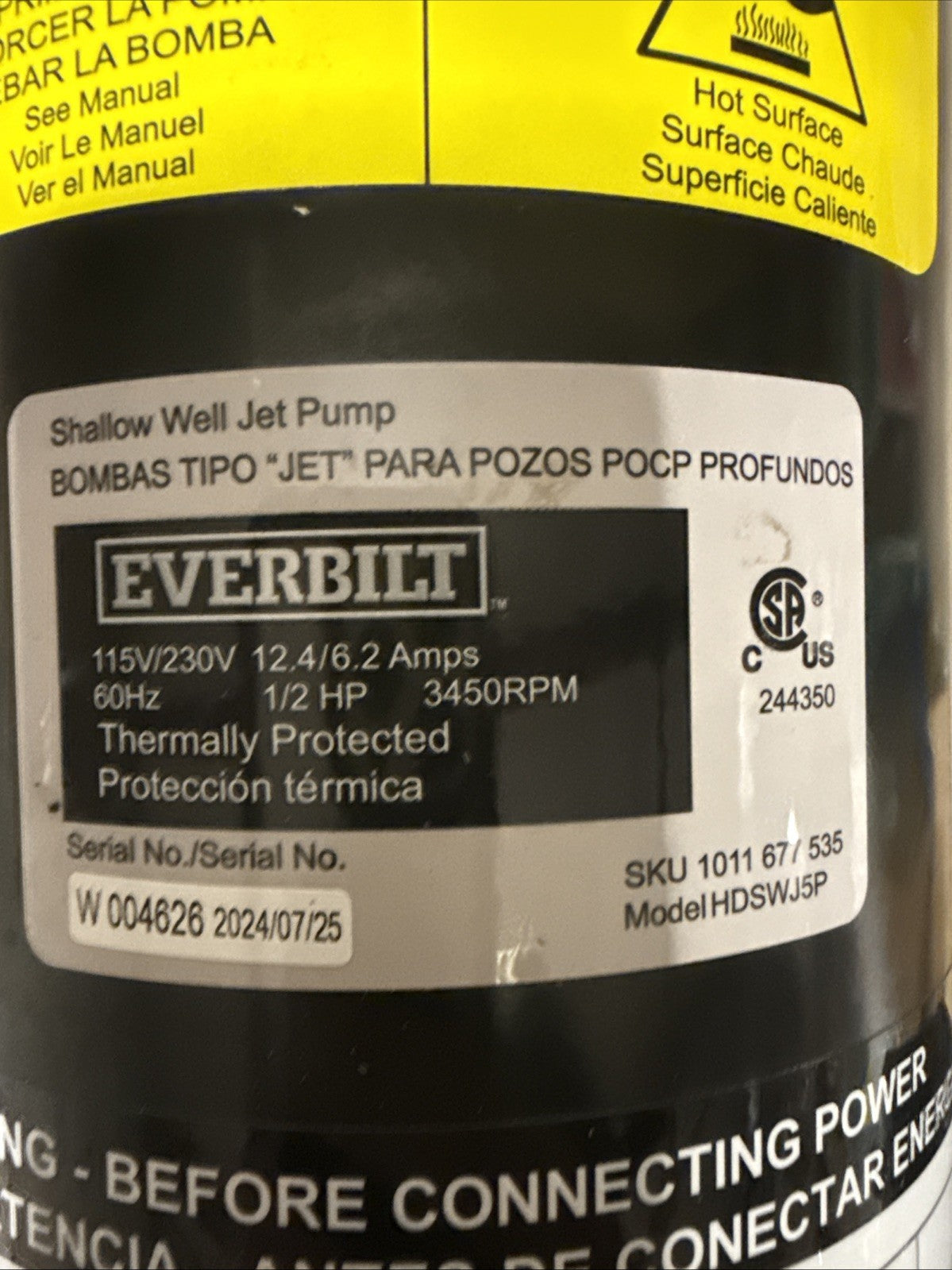 Everbilt 1/2 HP Shallow Well Jet Pump 1011677535 *Read Description**
