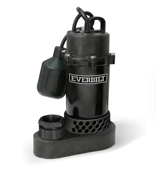 Everbilt 1/4 HP Aluminum Sump Pump w/ Tether Float Switch HDSP25W NEW OPEN BOX.