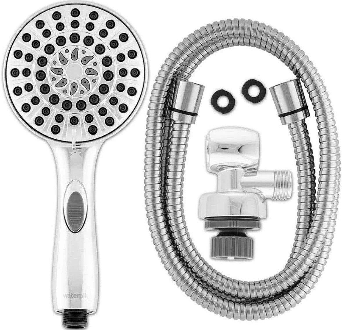 Waterpik 6-Spray 4.8 in. Wall Mount Handheld Adjustable Shower Head. Chrome, NEW