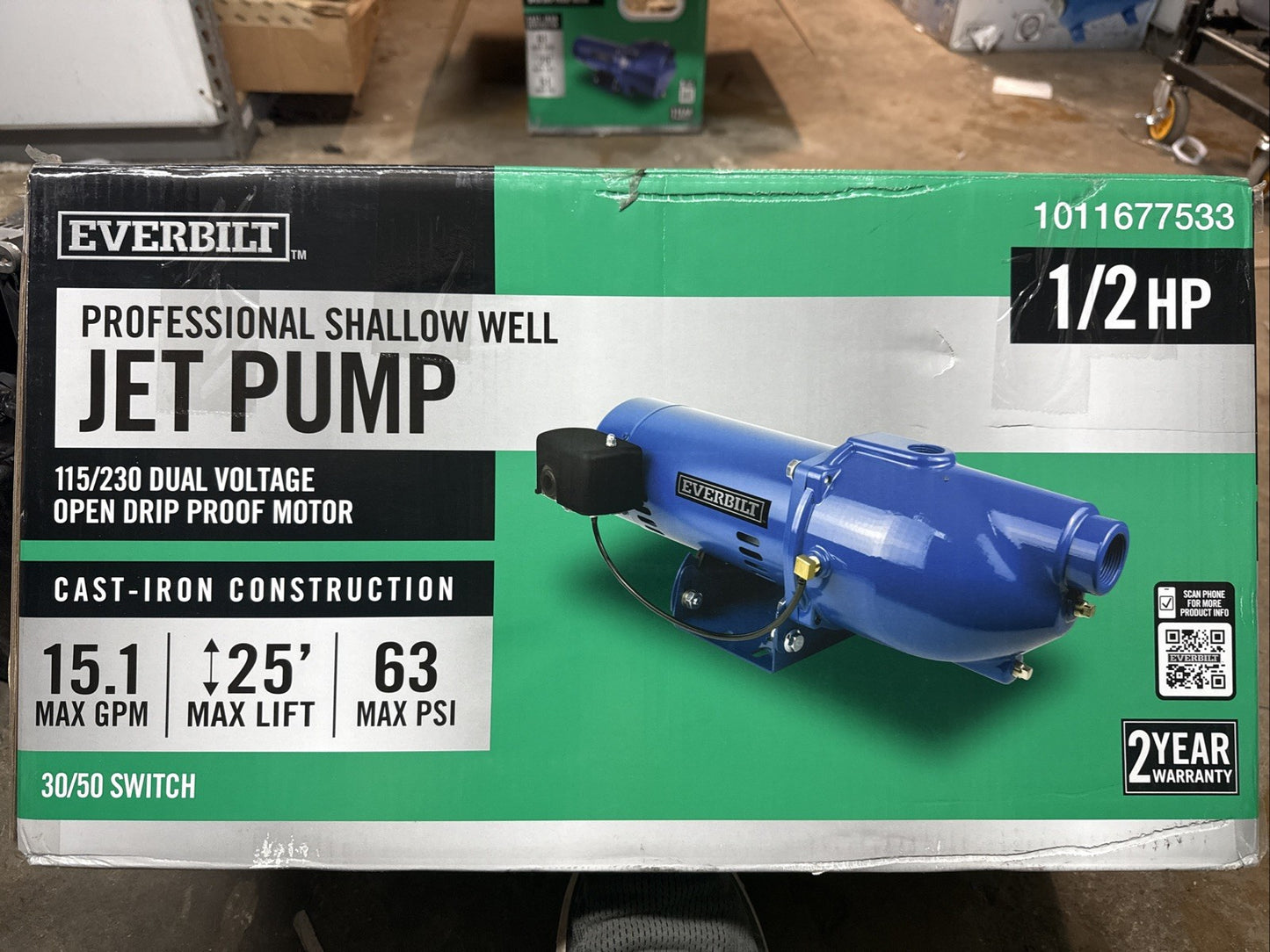 Everbilt Shallow Well Jet Pump Cast Iron 1/2HP HDSWJ5 (Used Read Description)*