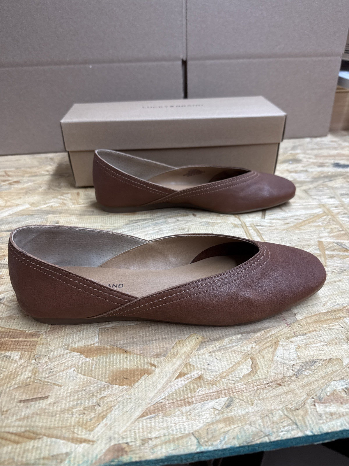 Lucky Brand Womens Size 8.5 Leather Brown Ballet Flats Alba Umber Oyster