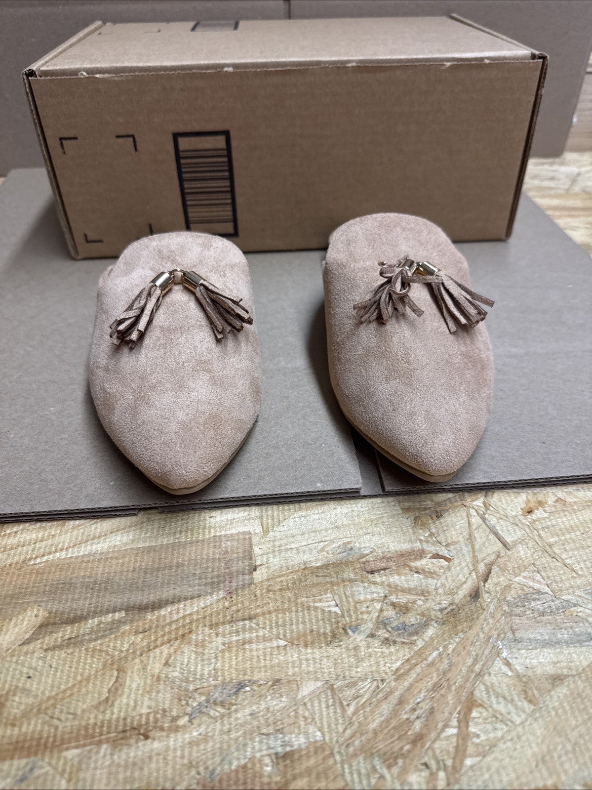 MUSSHOE women’s 7 pointed toe backless slip on slides loafer flats tassels