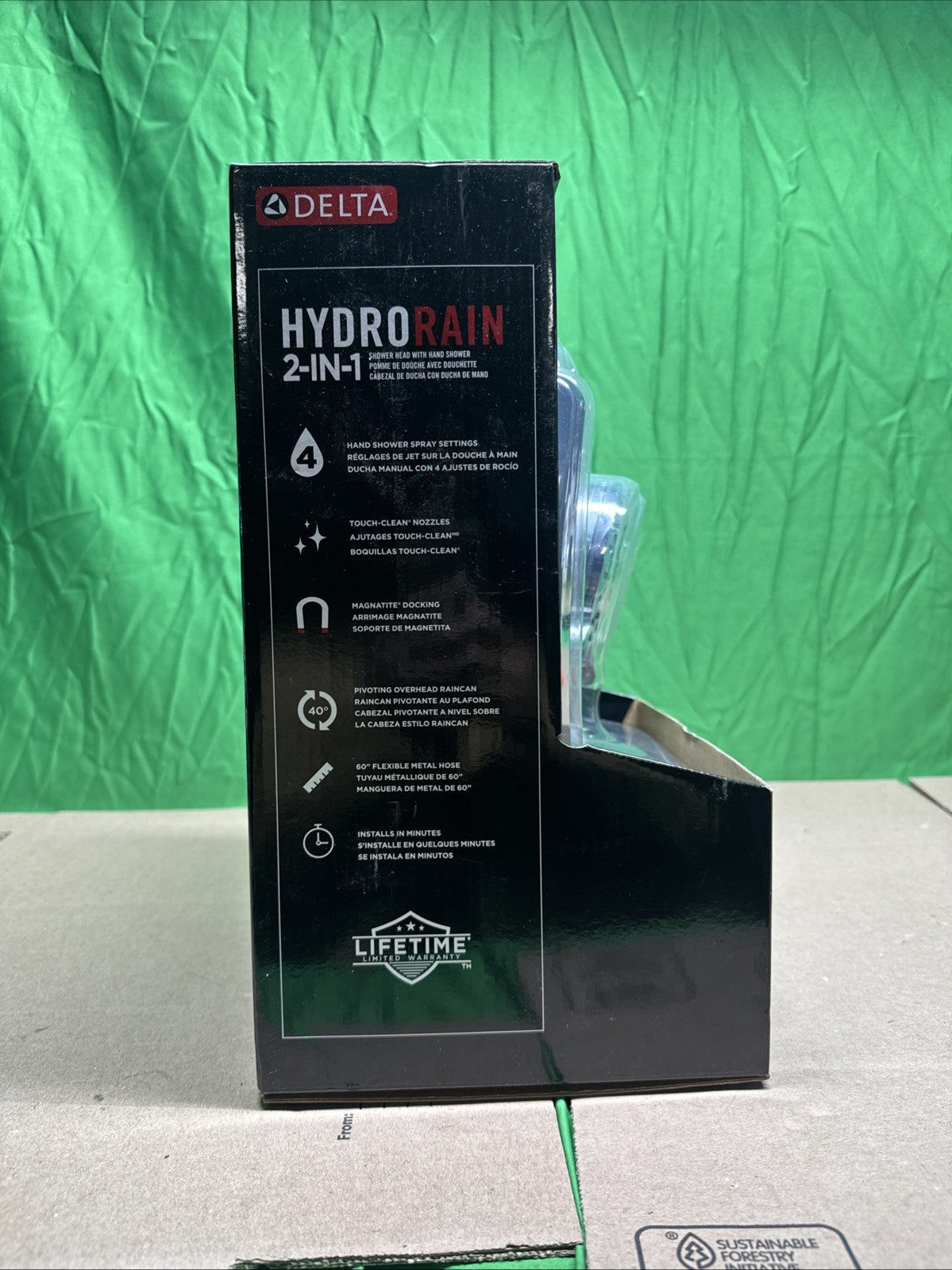 DELTA HydroRain® 4-Setting Two-In-One Shower Head in Chrome 75403- NEW