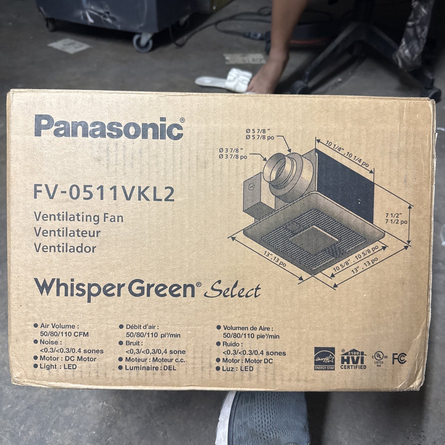 Panasonic Bath Fan 7.5”Hx13"W 110Cfm Exhaust Fan Led Light Whisper Green Select