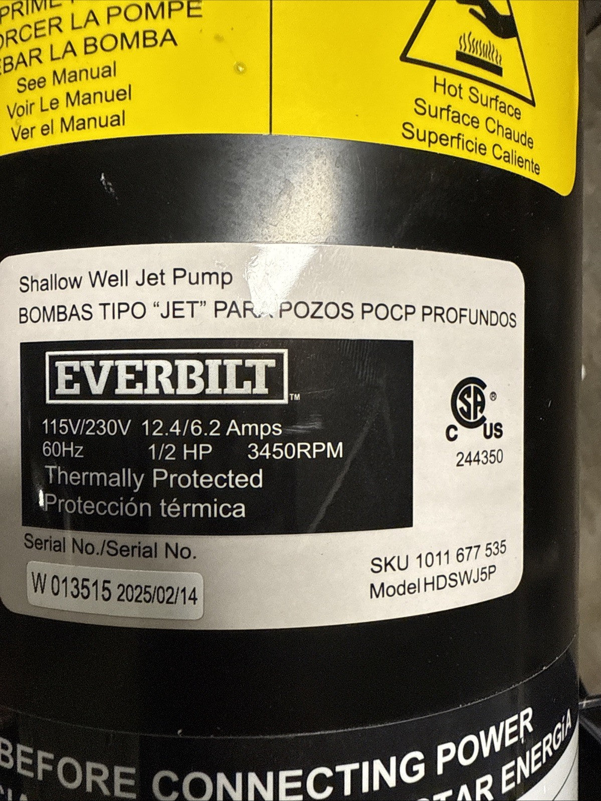 Everbilt 1/2 HP Shallow Well Jet Pump 1011677535 *Read Description*