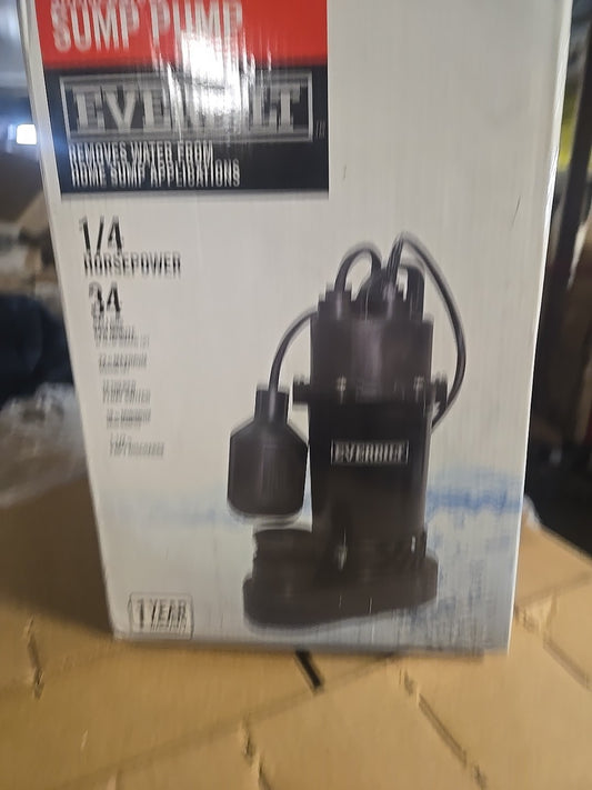Everbilt Submersible Sump Pump W/ Tethered Switch 34 GPM Aluminum 1/4 Horsepower