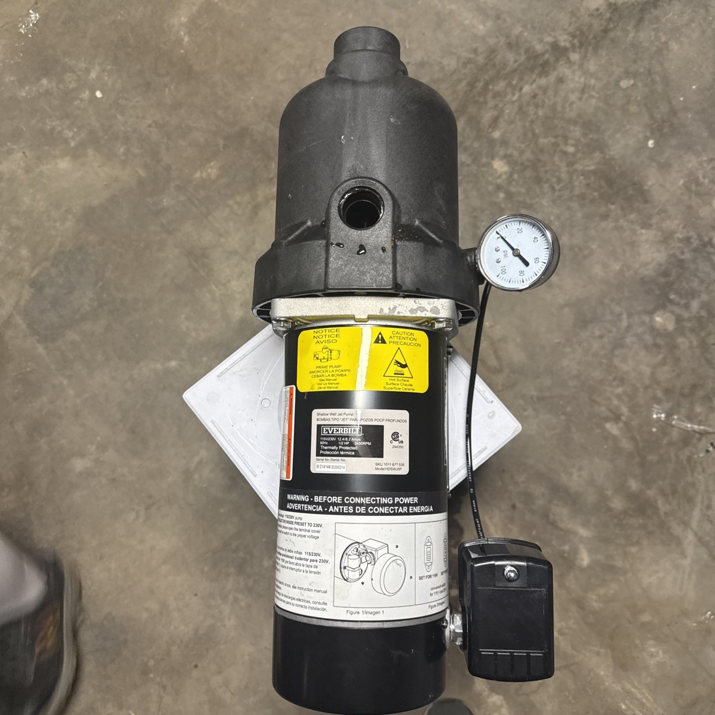 Everbilt 1/2 HP Shallow Well Jet Pump 1011677535 For Parts*