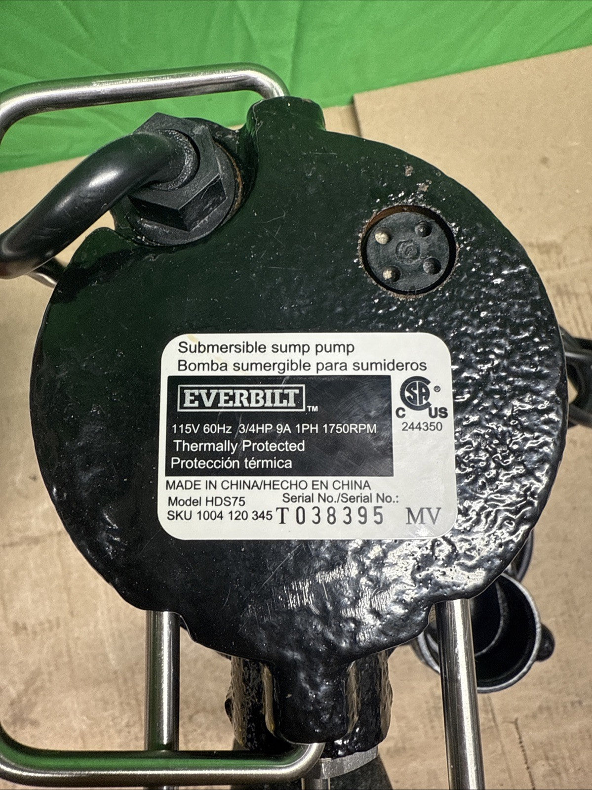 Everbilt 3/4HP Cast-Iron Pro-Grade Submersible Sump Pump 1004 120 345 HDS75