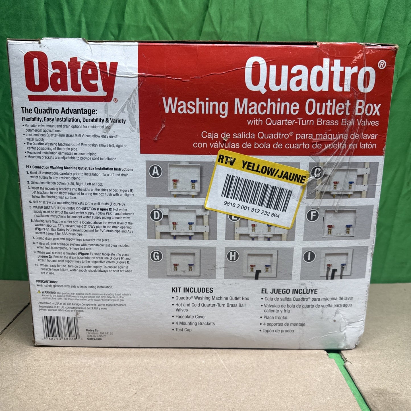 Oatey Quadtro 1/2 in. x 1/2 in. PEX Compatible Washing Machine Outlet Box with 1