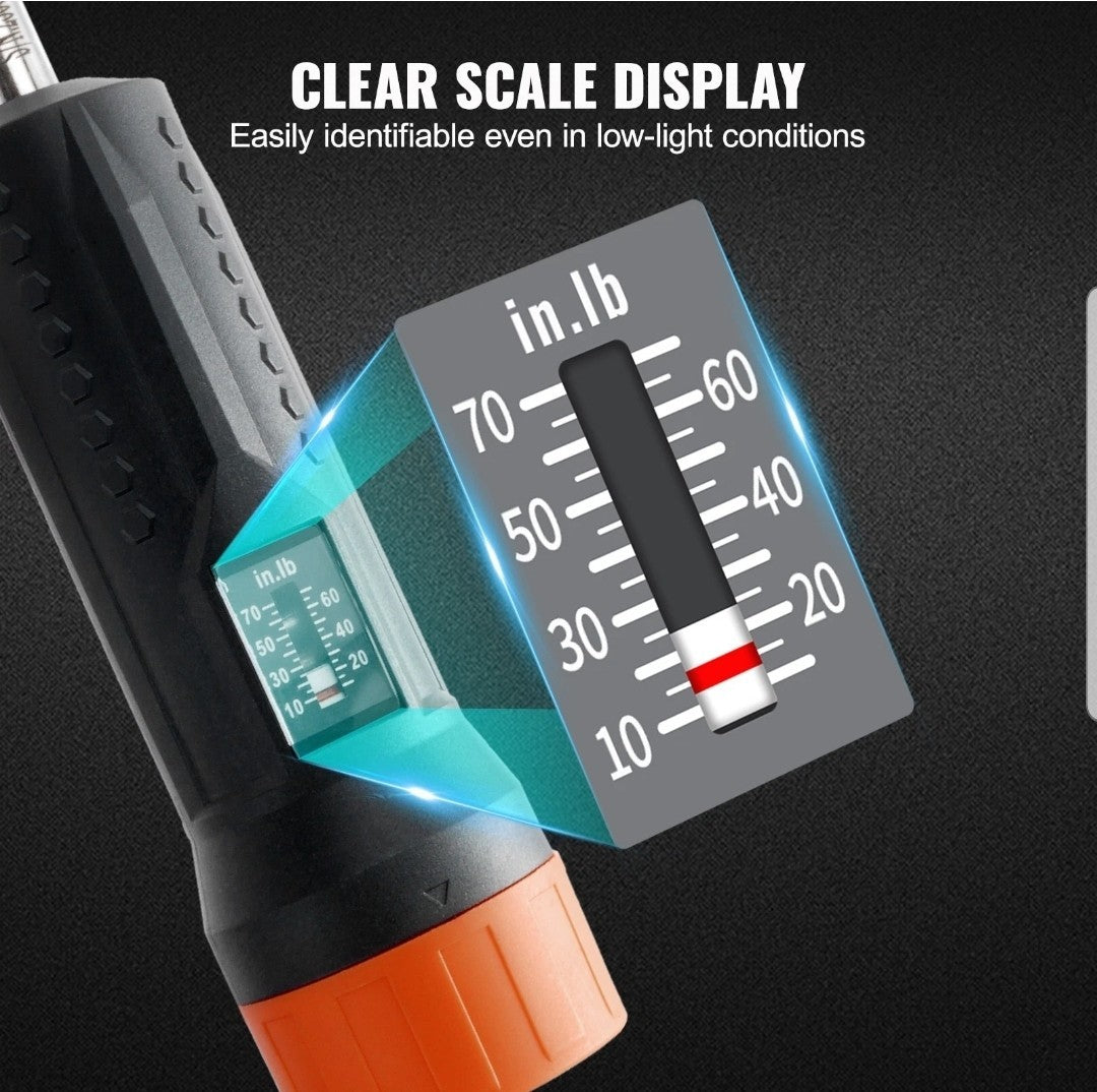 VEVOR Torque Screwdriver 1/4" Range 10-70 in/lb w/ 1 in-lb Increment View Window