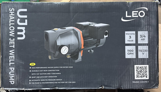 Leo Pump Cast Iron Construction Shallow Well Pump, 3/4 Hp 1100gpm 115/230v