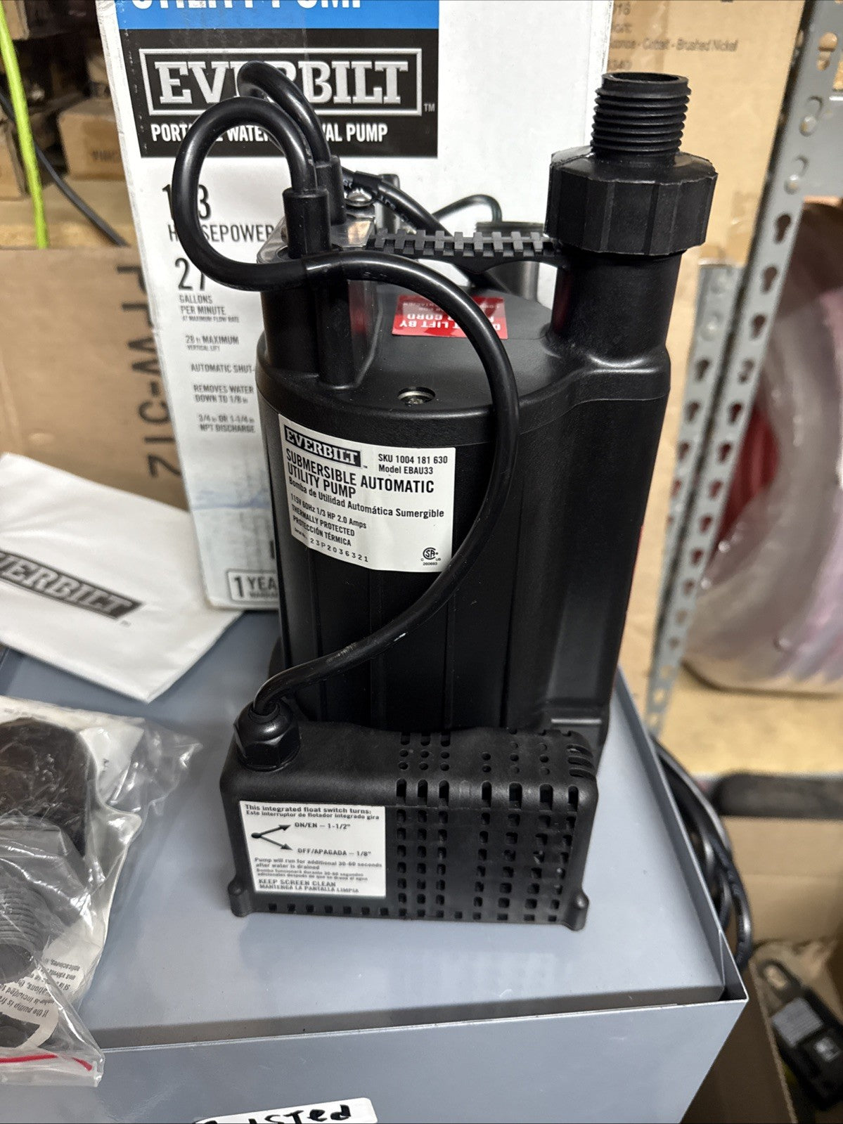 Everbilt HPEBAU33 1/3 HP Utility Pump Portable Water Removal Pump automatic off