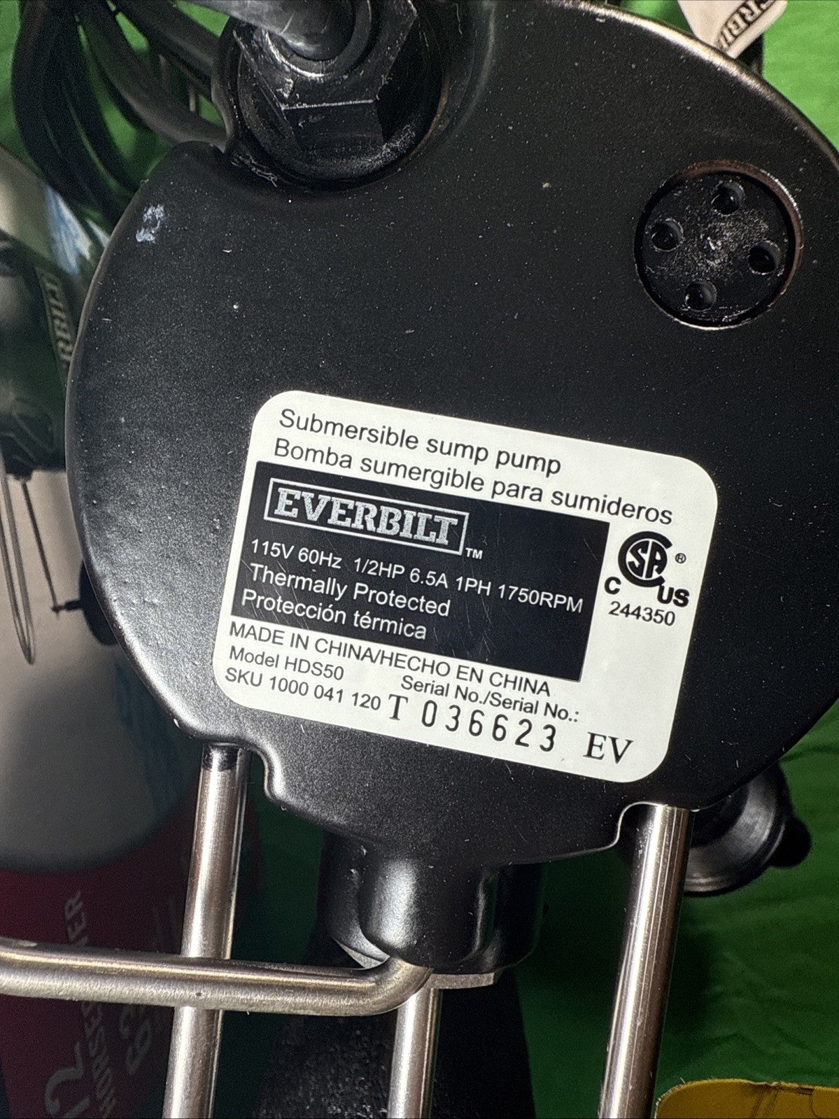 Everbilt 1/2 HP Cast Iron Sump Pump Model # HDS50 OPEN BOX